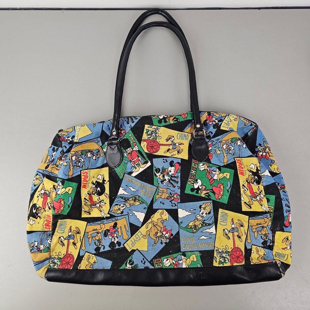 Vintage Mickey Mouse Around The World Travel Duffle Bag Canvas Weekender Large